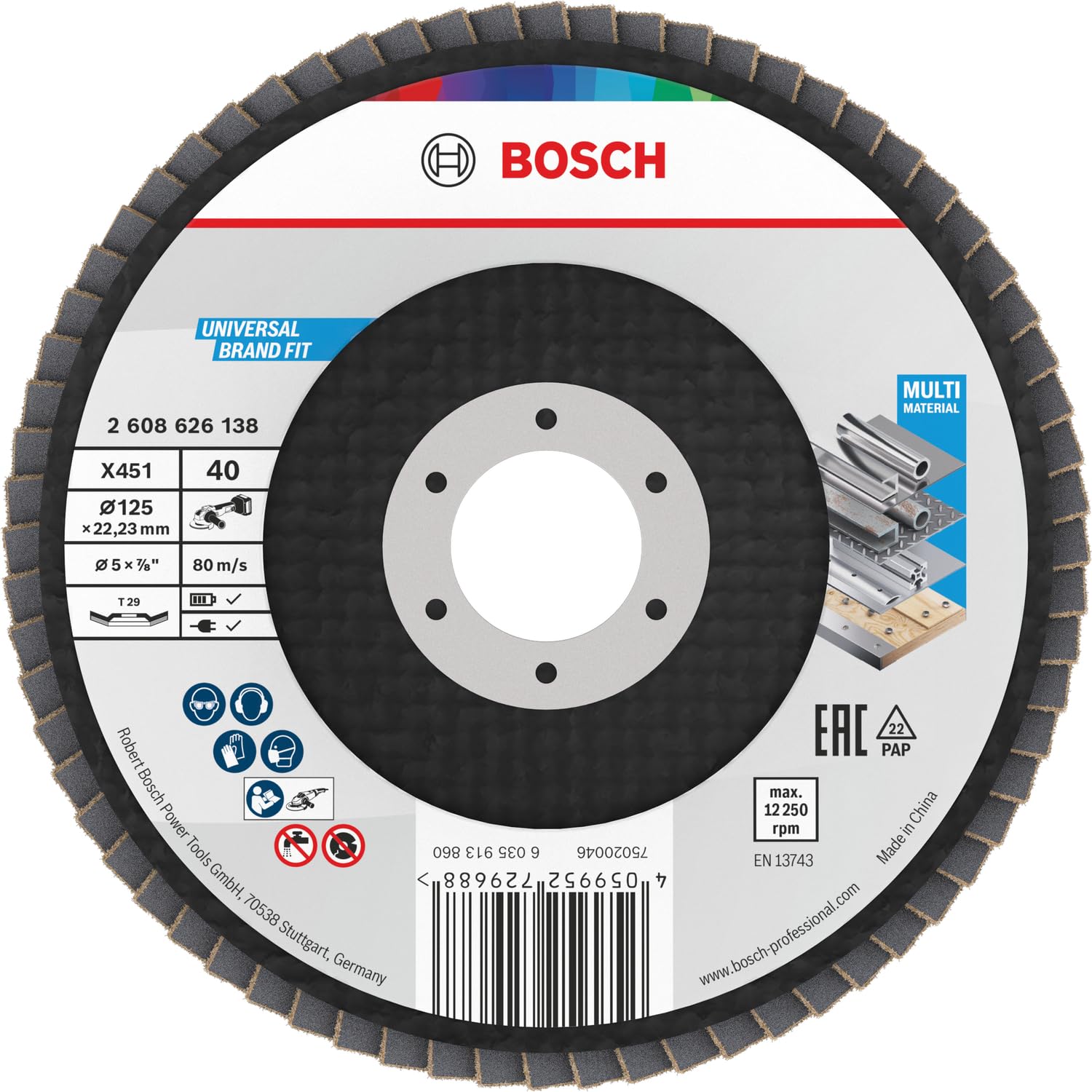 Bosch 15x Disco lamellare X451, G40, G60 (per Acciaio, Alluminio, Ø 125 mm, Grano 40, Professional Accessorio Smerigliatrice angolare piccola)