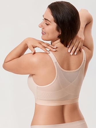 DELIMIRA Women's Front Closure Bras Posture Full Coverage No Underwire Unlined Back Support Bra