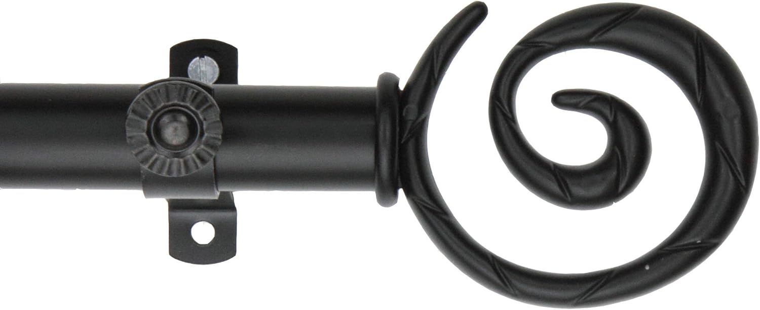 Modern Spiral Curtain Rod and Hardware Set Size: 120" - 170" W, Finish: Black
