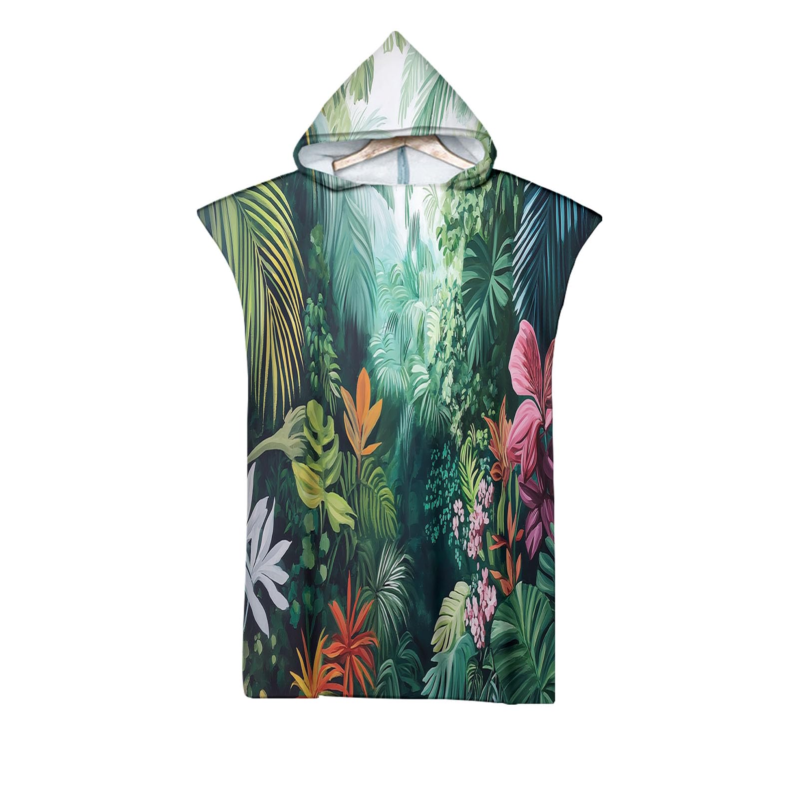 Poncho à capuche pour la plage et le surf avec imprimé floral vert