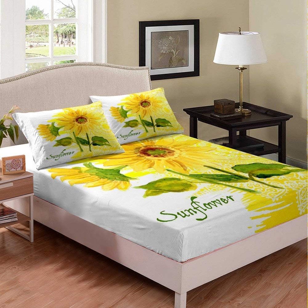 Drap housse 140x190 cm fleurs jaunes pour illuminer votre chambre