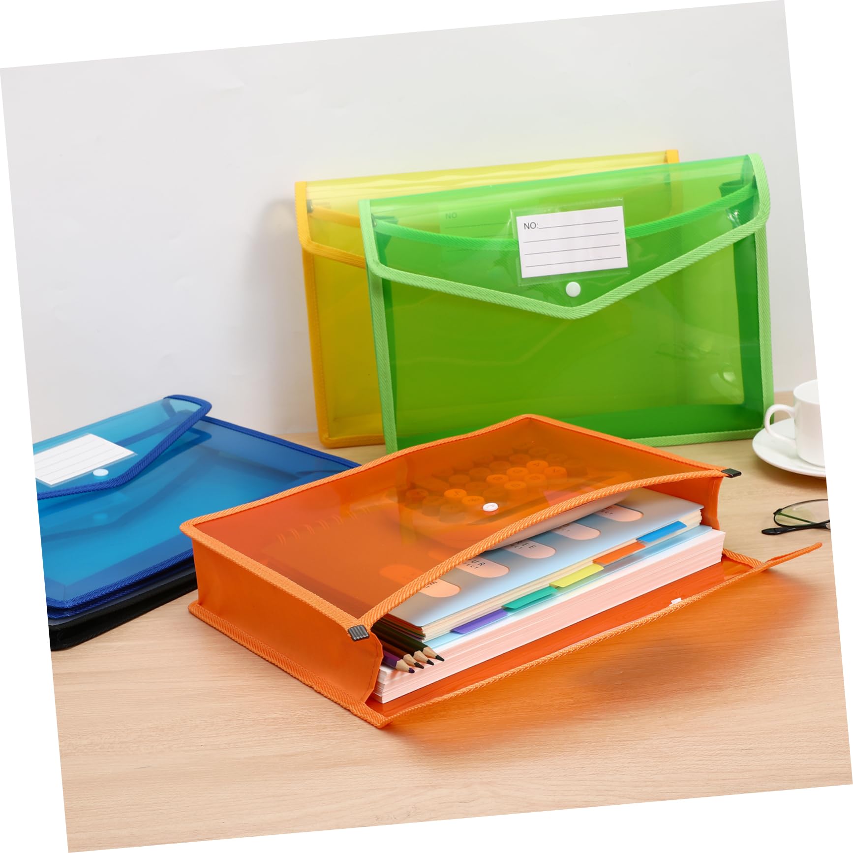7pezzi Buste in Plastica Trasparenti con Bottone Formato Organizer per Documenti Buste per File per Ufficio Scuola e Uso Domestico