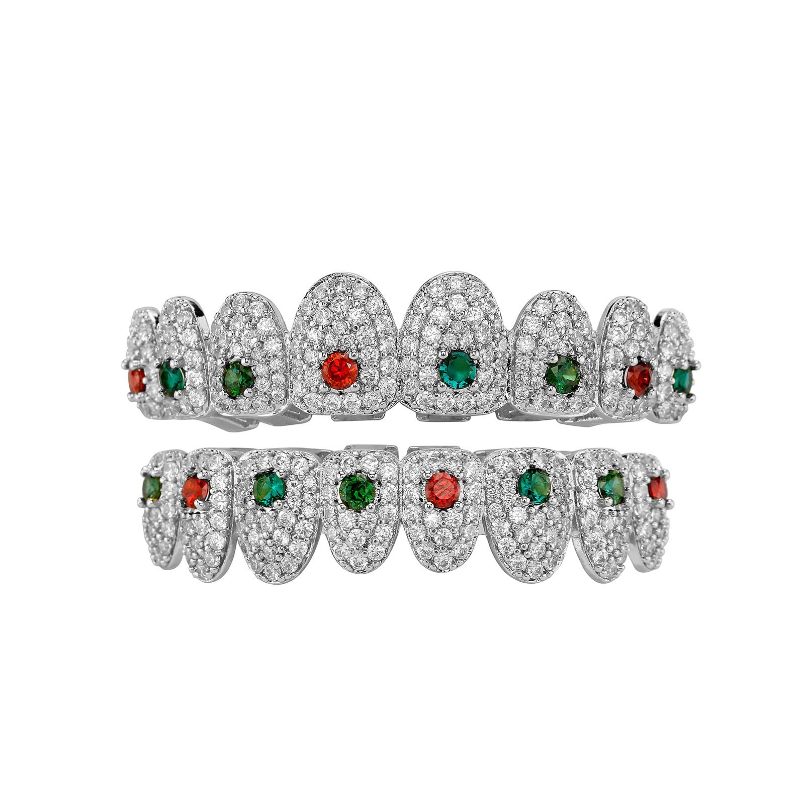 Iced Out Grillz dla mężczyzn i kobiet – hip-hopowe akcesoria do zębów w srebrnym i złotym stylu, ustnik do kostiumu rapera, z silikonowymi listwami, idealny do górnych zębów, stylowa błyszcząca moda