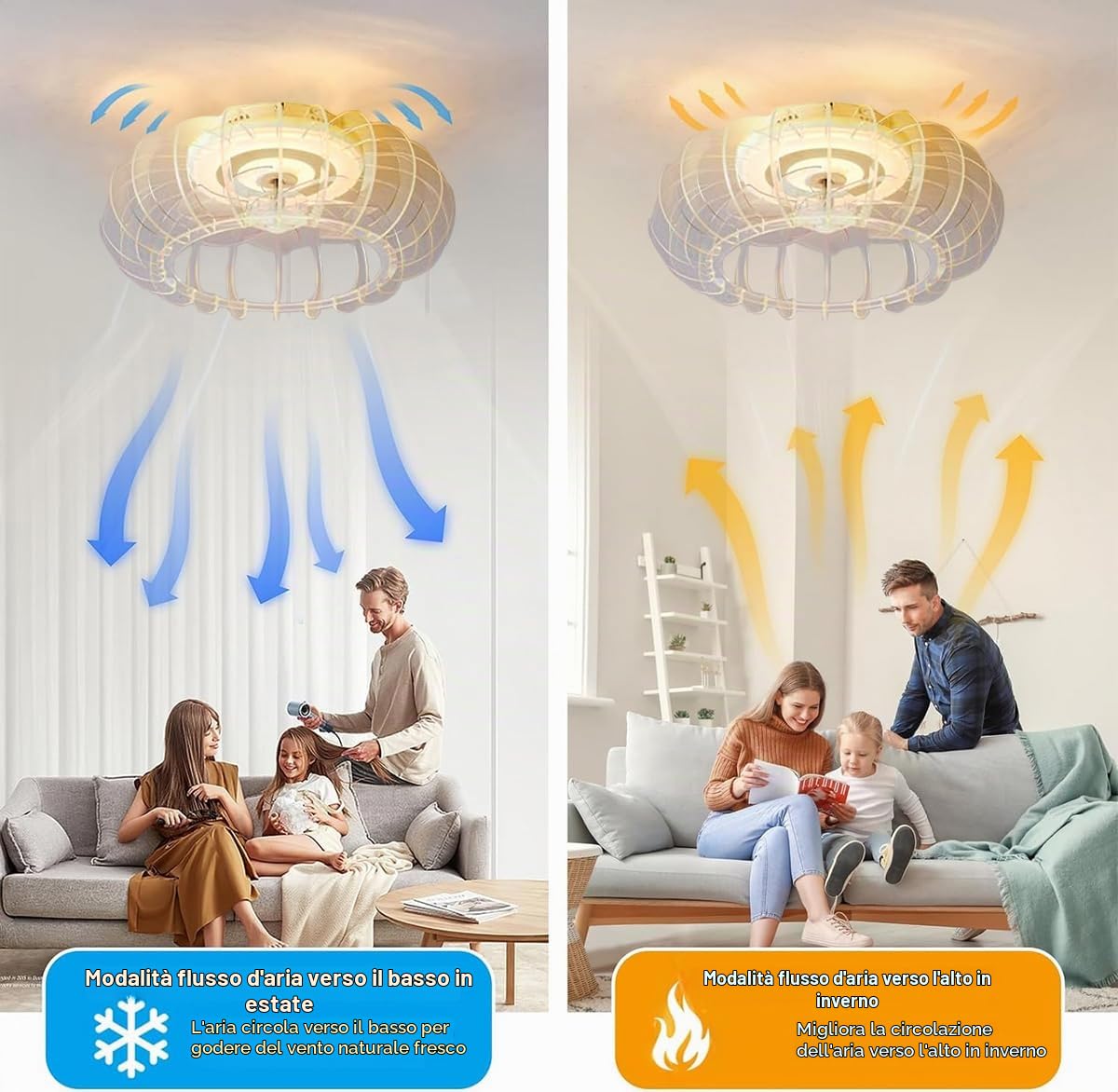 Ventilatore da soffitto silenzioso RGB con illuminazione, lampada da soffitto a LED con ventilatore e telecomando, dimmerabile, camera dei bambini, lampada con altoparlante Bluetooth, musica, lampada