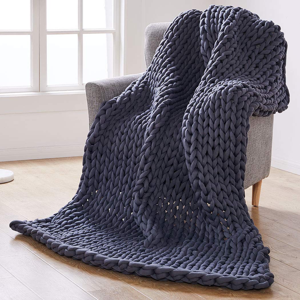 Dreamz Knitted Chunky Bulky Knit Throw Weighted Blanket 9 kg, Dark Grey - 202 cm x 151 cm - Dark Grey