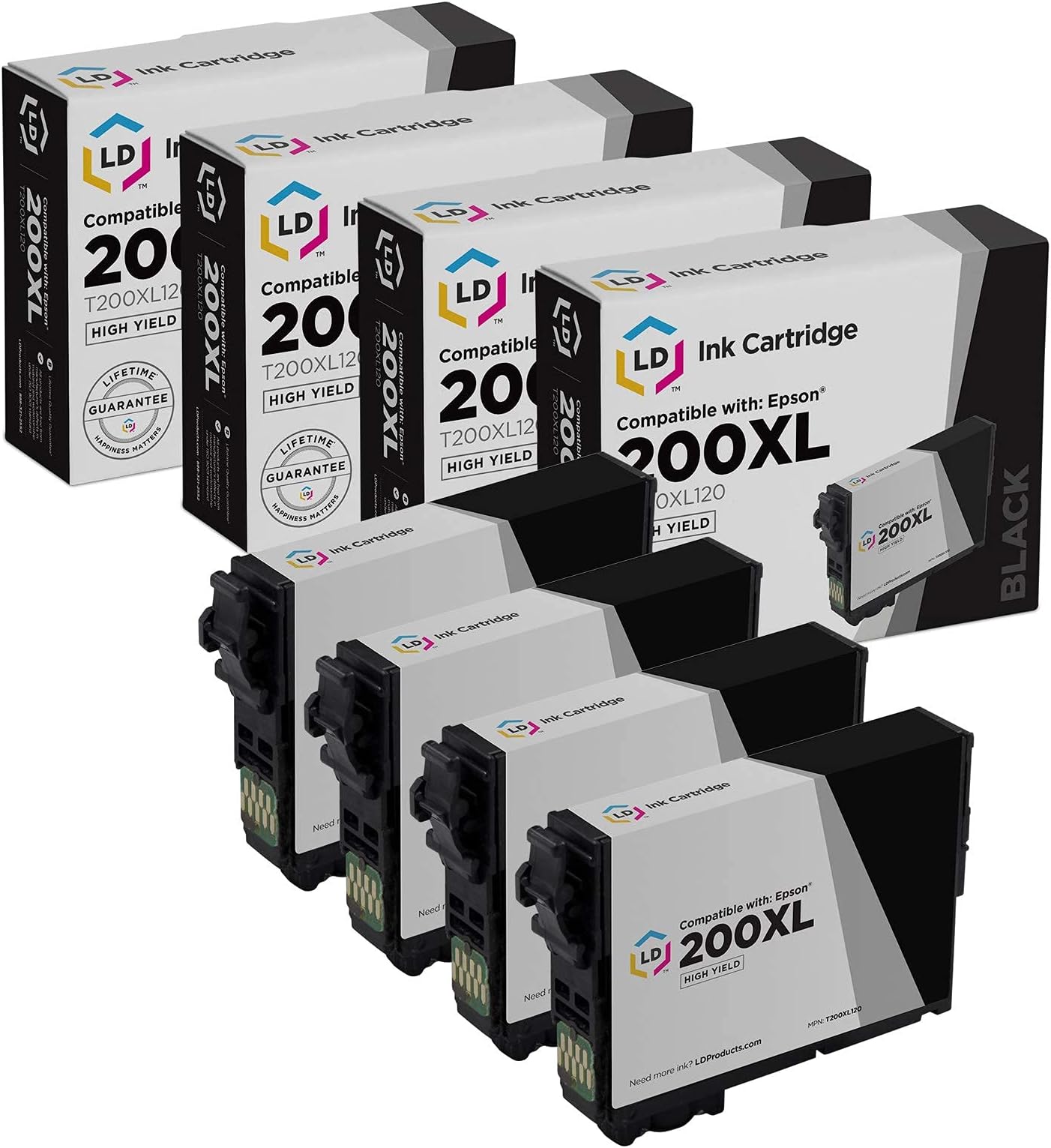 LD Products Remanufactured Ink Cartridge Replacement for Epson 200 ( Black , 4-Pack )