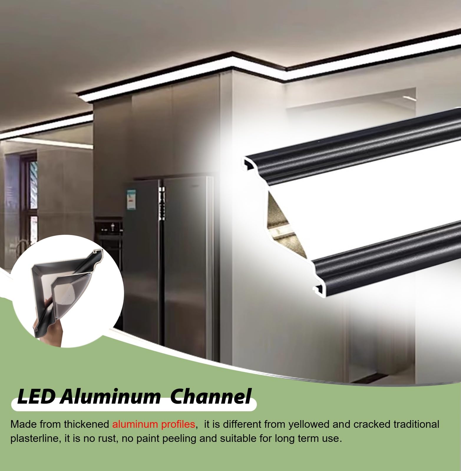 Profili per Strisce LED Canale di Illuminazione a LED per Cornici a Corona per Bordo Parete/Soffitto, Profilo in Alluminio Flessibile per Illuminazione Indiretta per Ambienti(2.6m/8.5ft)