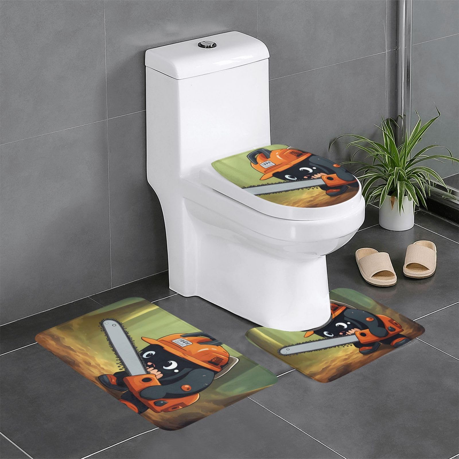 Ensemble salle de bain motif scie à chaîne tapis 3 pièces séchage rapide
