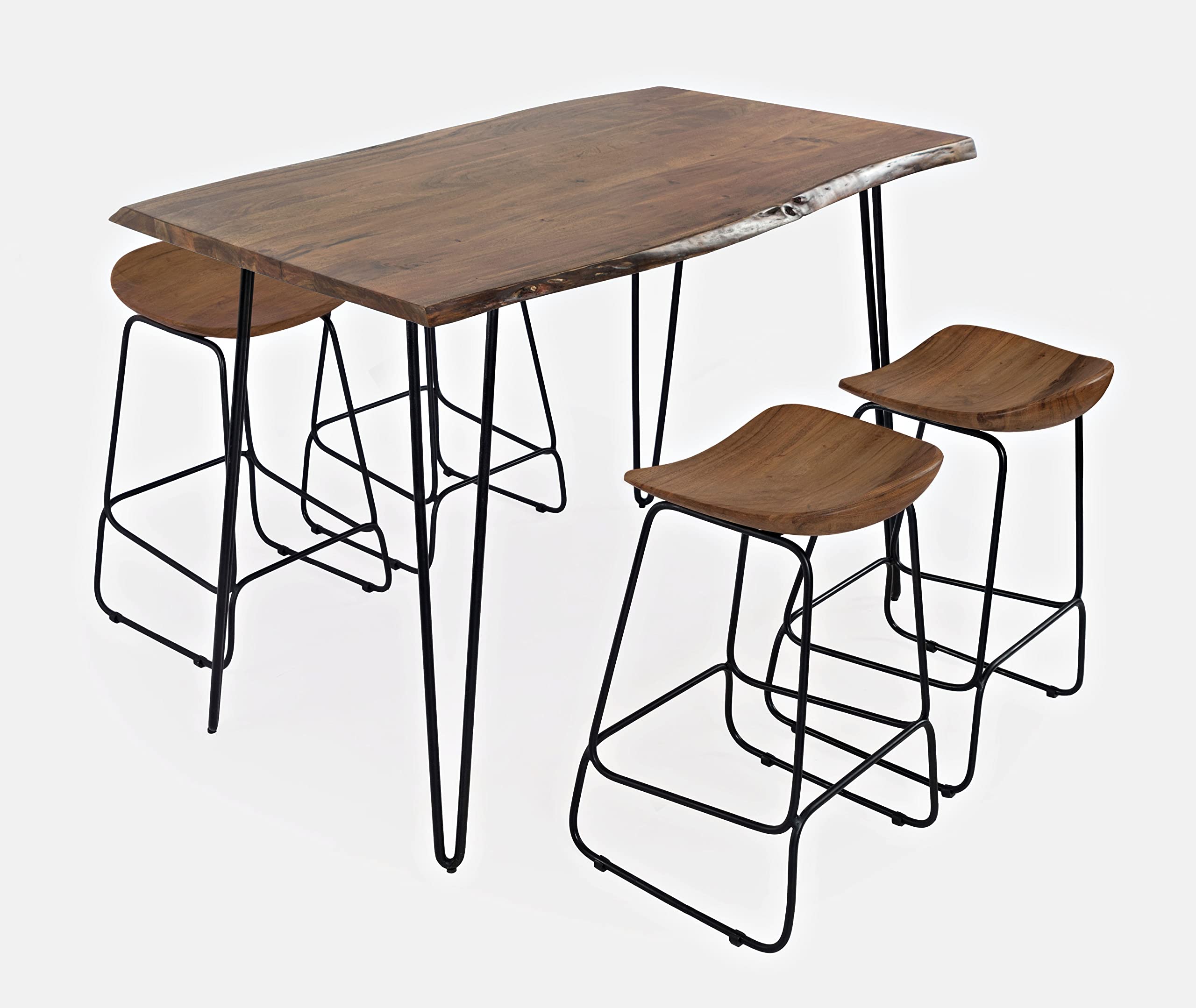 Jofran Nature's Edge Solid Acacia 52" Five-Piece Dining Set with Backless Barstools