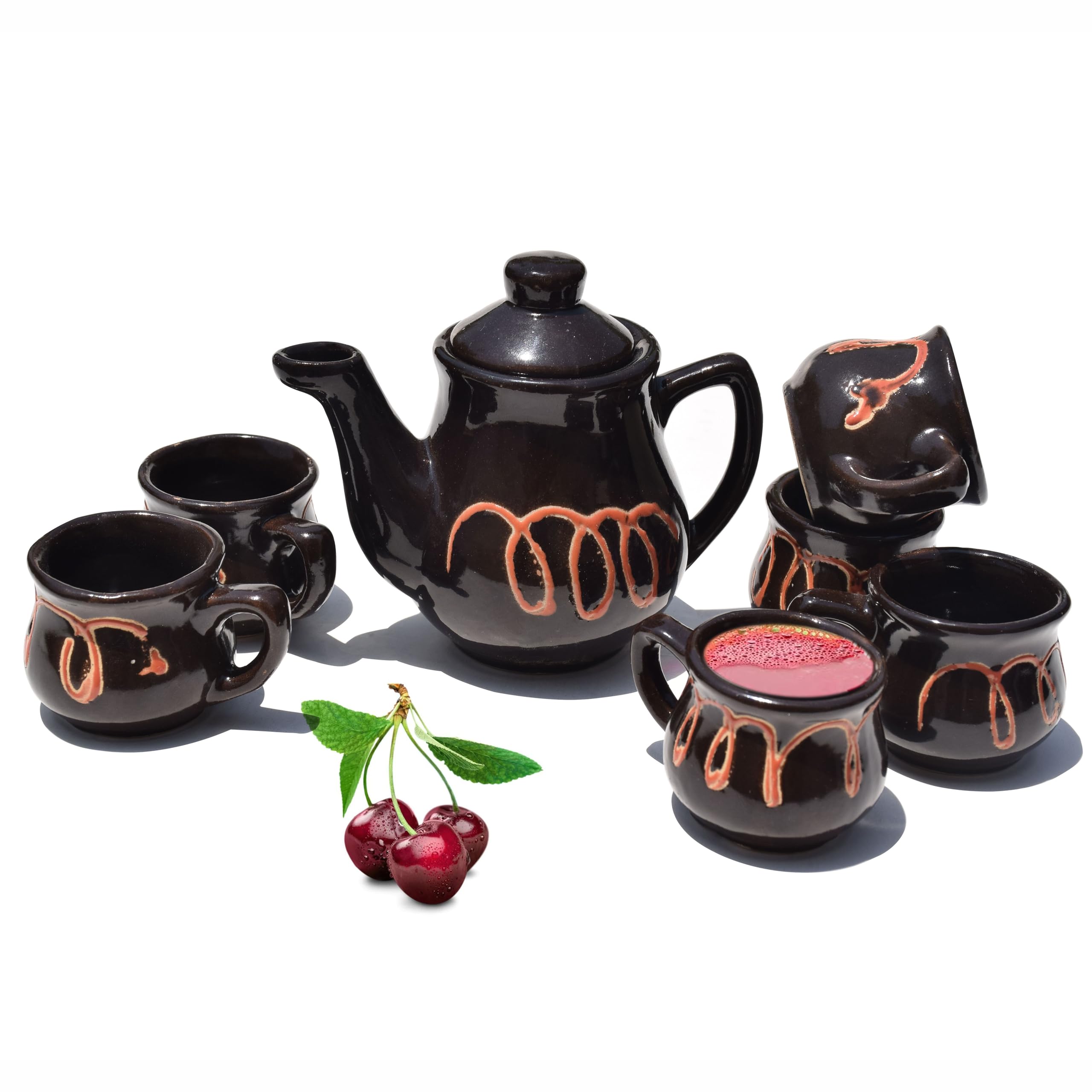 Pure Source India Ceramic Tea Ketal Set, 1 Tea Ketal/Pot, and 6 Tea Cups for Kids, Ceramic Kids Toys Kids Tea Cups Set (Black) (B0D3585ZND) Amazon Price History, Amazon Price Tracker