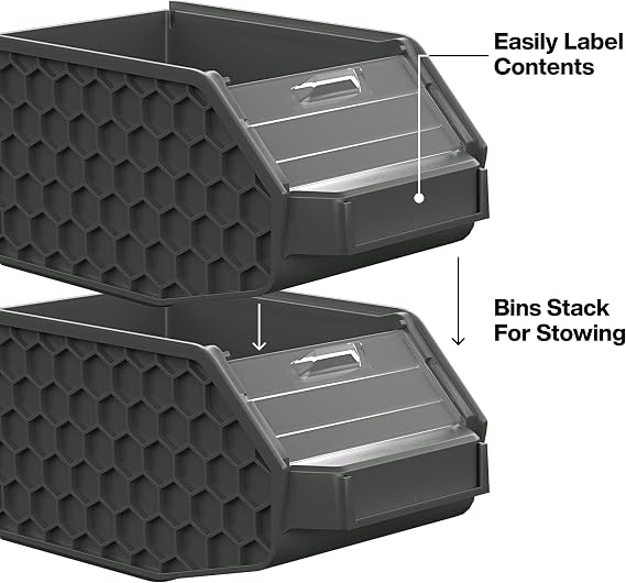 Klein Tools 54865MB MODbox Small Storage Bin, 3-Pack, Modular Wall-Mounted Organizer for Fasteners, Bits, and Accessories, Clear Removable Window, Tool-Free Mounting, Nestable Off-Wall Design