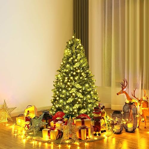 Miniatura 2 de HAPPYGRILL Árbol de Navidad preiluminado de 4 pies con 300 puntas de ramas de PVC y base plegable, árbol de Navidad artificial de abeto prémium con