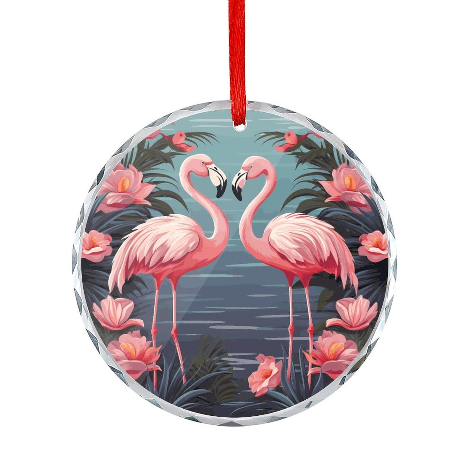Fodpand Women's Style Flock Of Tropical Flamingos Round Glass Ornament Keepsake Gift Exchange Ideas Car Decor,Christmas Ornaments For Tree Window Garden Ornaments