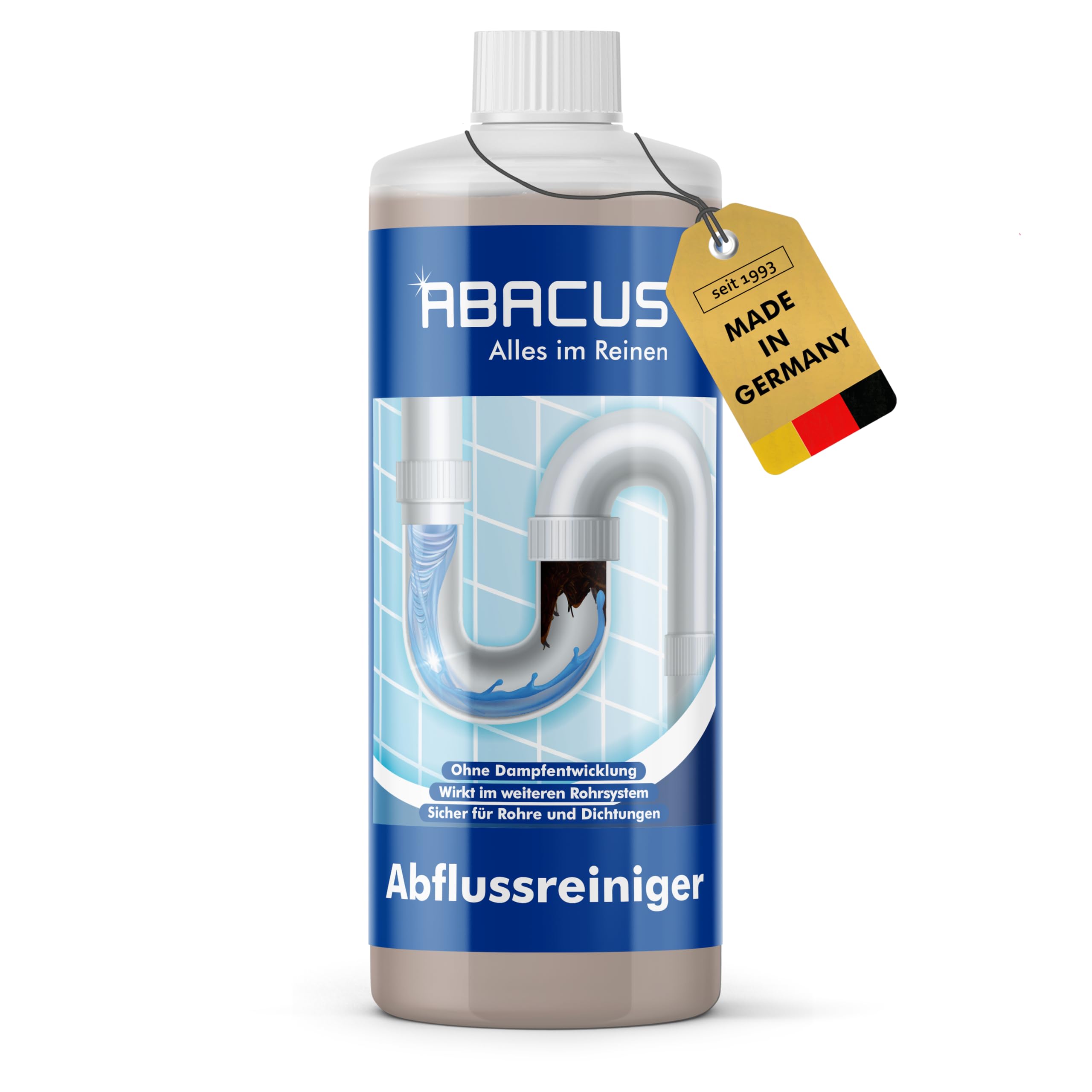 Limpiador de desagües y limpiadores de tuberías, sin desagües, elimina el pelo y los residuos en tuberías y desagües. Limpiador de desagüe ABACUS 1000 ml (2155)