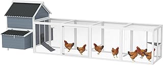 PawHut Extra Large Chicken Coop with 2 Nesting Box, 156" Wooden Hen House Poultry Cage with Extra Long Run Cage, Waterproof Wave Roof, Perches, Swings, for 10-15 Chickens, Rabbits, Ducks, Light Gray