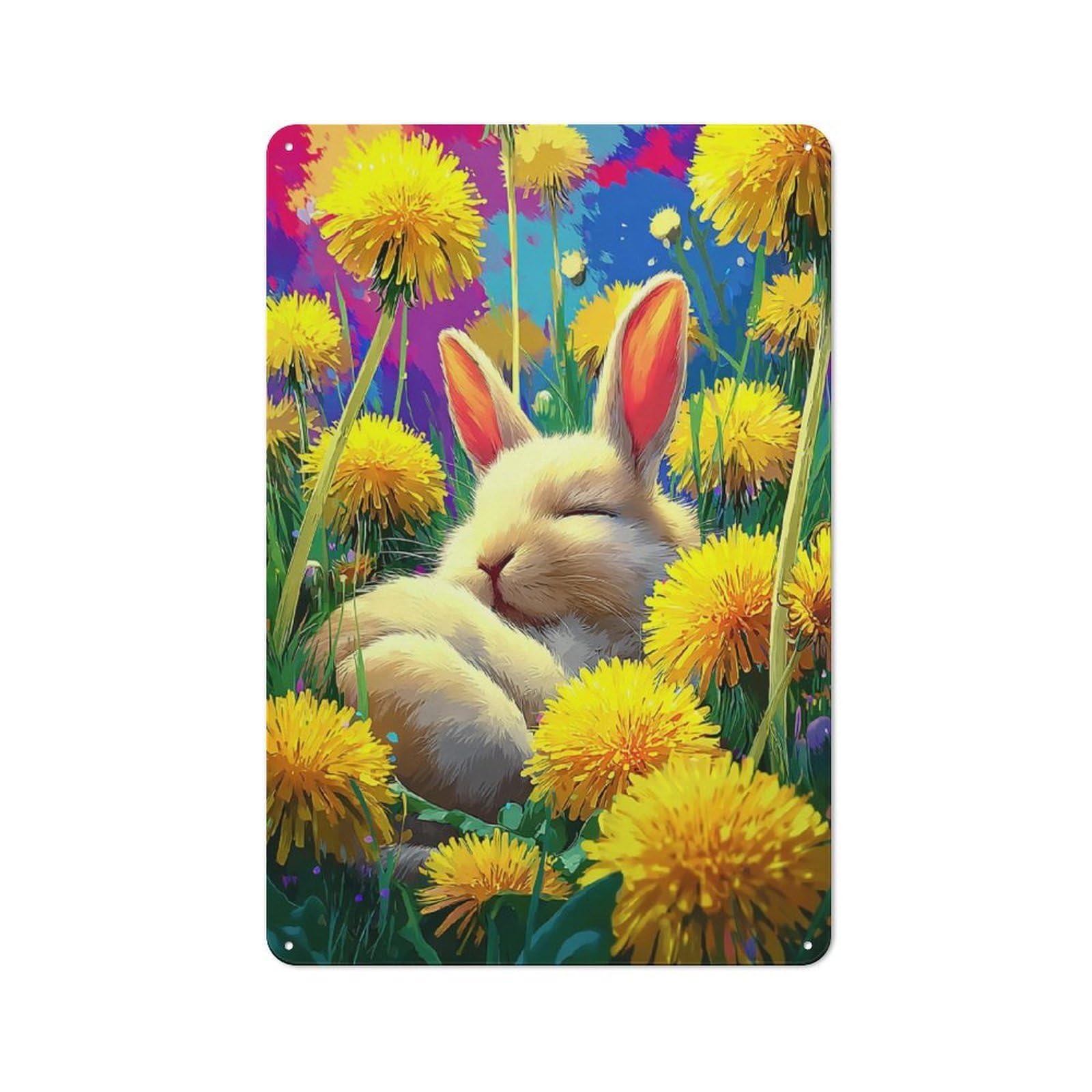Junmoney Sleeping Bunny In Dandelion Field -1 Metal Wall Sign 30X20cm Featuring For Café Or Home Bar, A Winter Wall Decor Update For Hospitality Decor Collectors