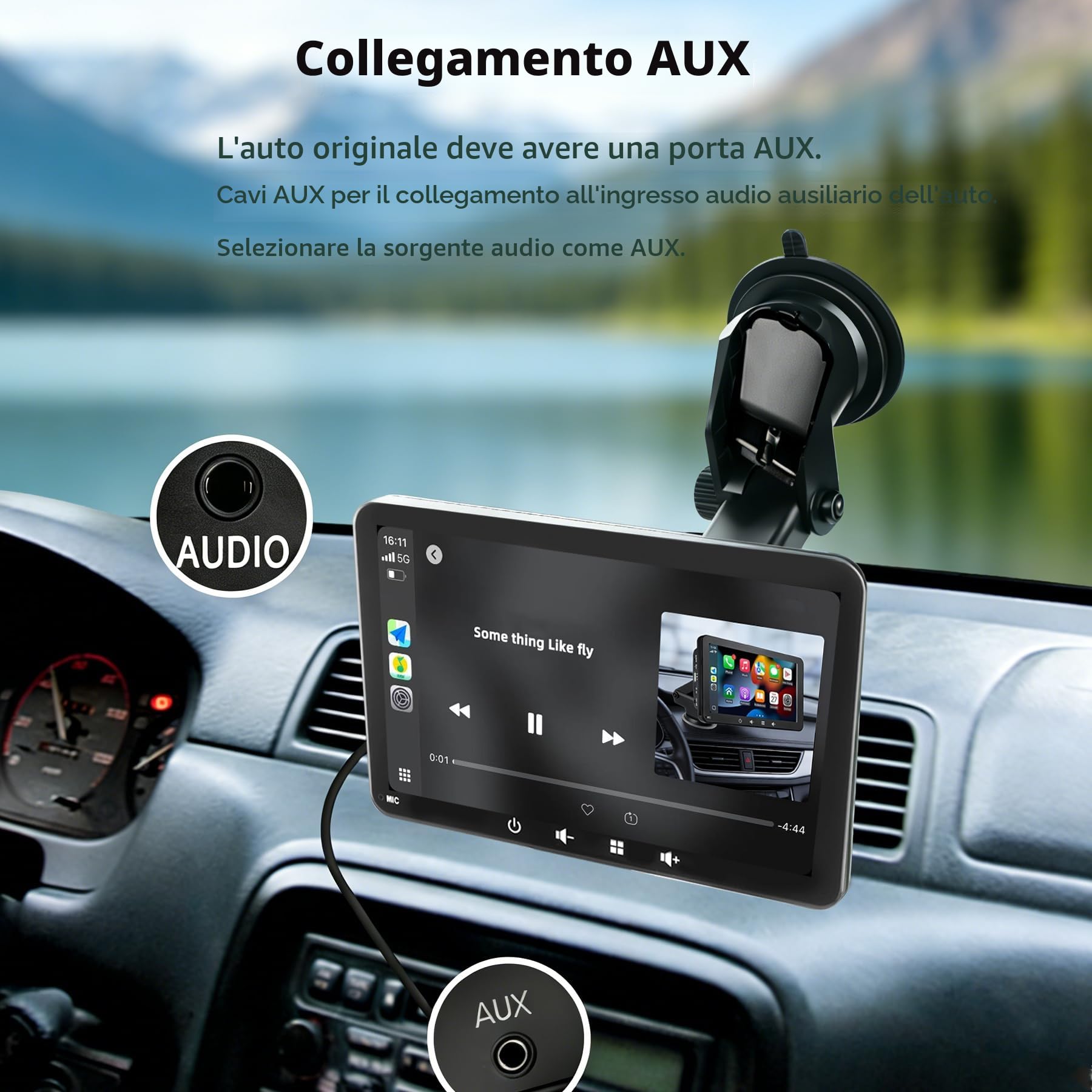Schermo Auto 7" con Carplay Wireless e Android Auto - Display Portatile con Telecamera Posteriore | FM Trasmettitore, AUX, USB | Plug & Play per la maggior parte delle auto (7 pollici + fotocamera)