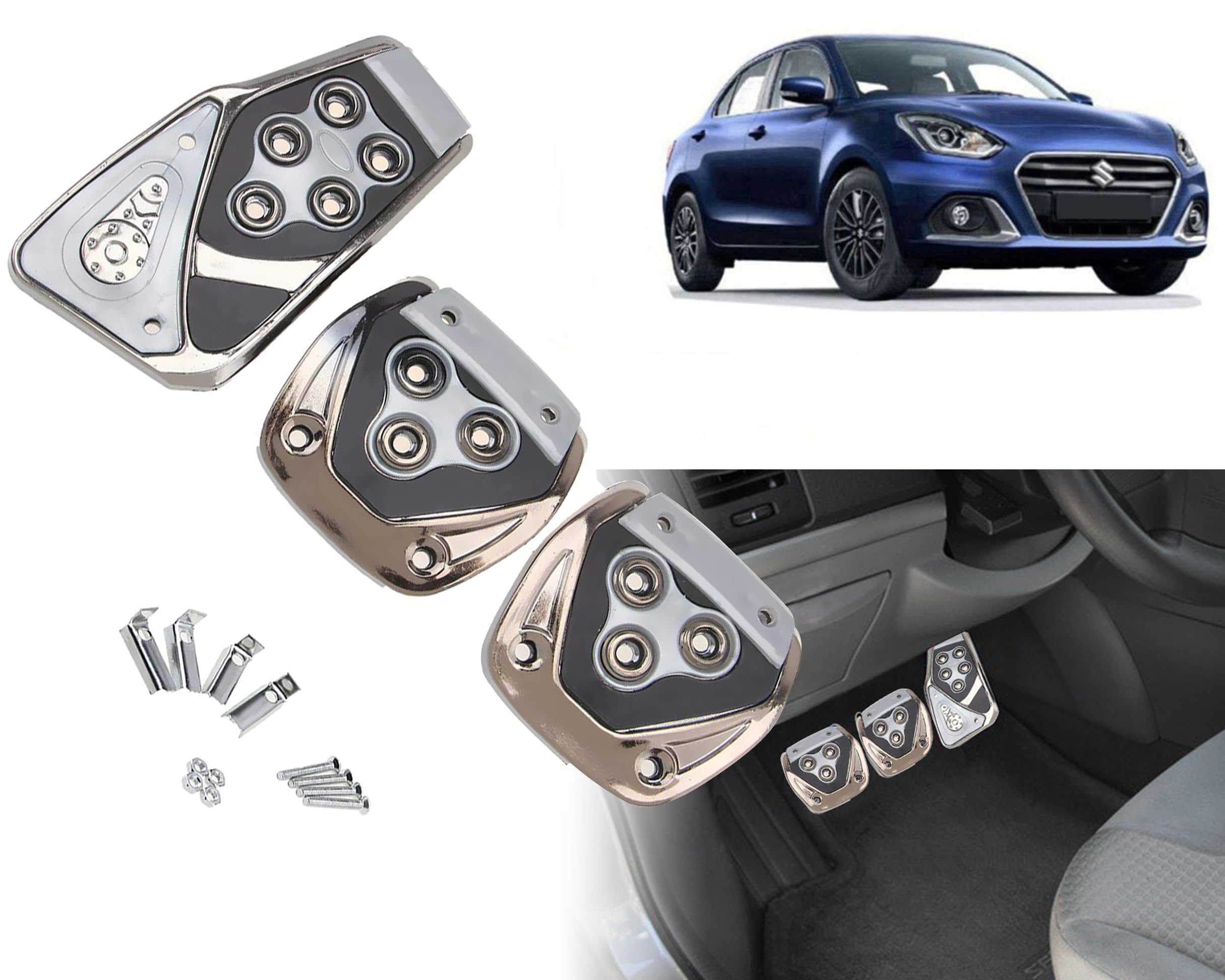 3 Pcs Silver Non-Slip Manual Car Pedals kit Pad Covers Set for Maruti Suzuki Swift Dzire 2017-picture-25