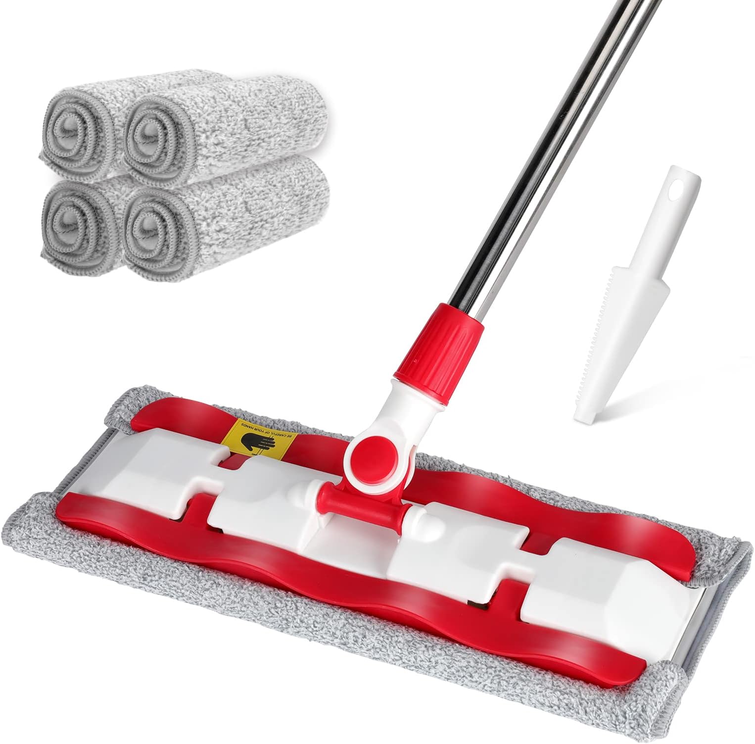 MasthomeMasthome Flat Mop, Microfibre Mops for Cleaning Floors, Floor Mops for Laminate, Tile, Hardwood Floor, Wet & Dry Mops with 4 Reusable Pads & 148.5cm Adjustable Handle - Send Cleaning Scraper