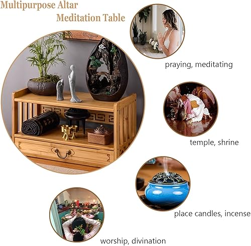 Miniatura 3 de HULKI Mesa de meditación de altar con almacenamiento, mesa de altar de 3 niveles para puja espiritual con cajón, mesa de meditación de