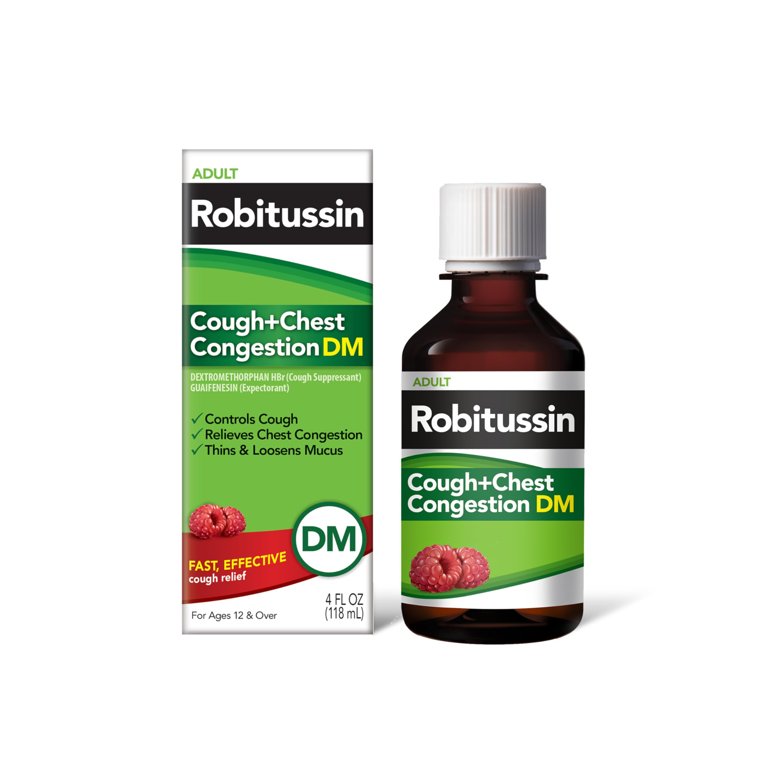 RobitussinCough and Chest Congestion DM, Cough Suppressant and Expectorant, Raspberry Flavor - 4 Fl Oz Bottle