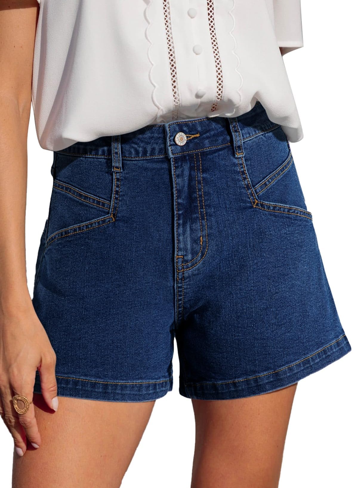 Women’s High Waisted Stretch Denim Shorts – Platinum Casual Summer Jean Shorts with Pockets | Soft Breathable Cotton Blend Hot Pants for Women (Short 266)