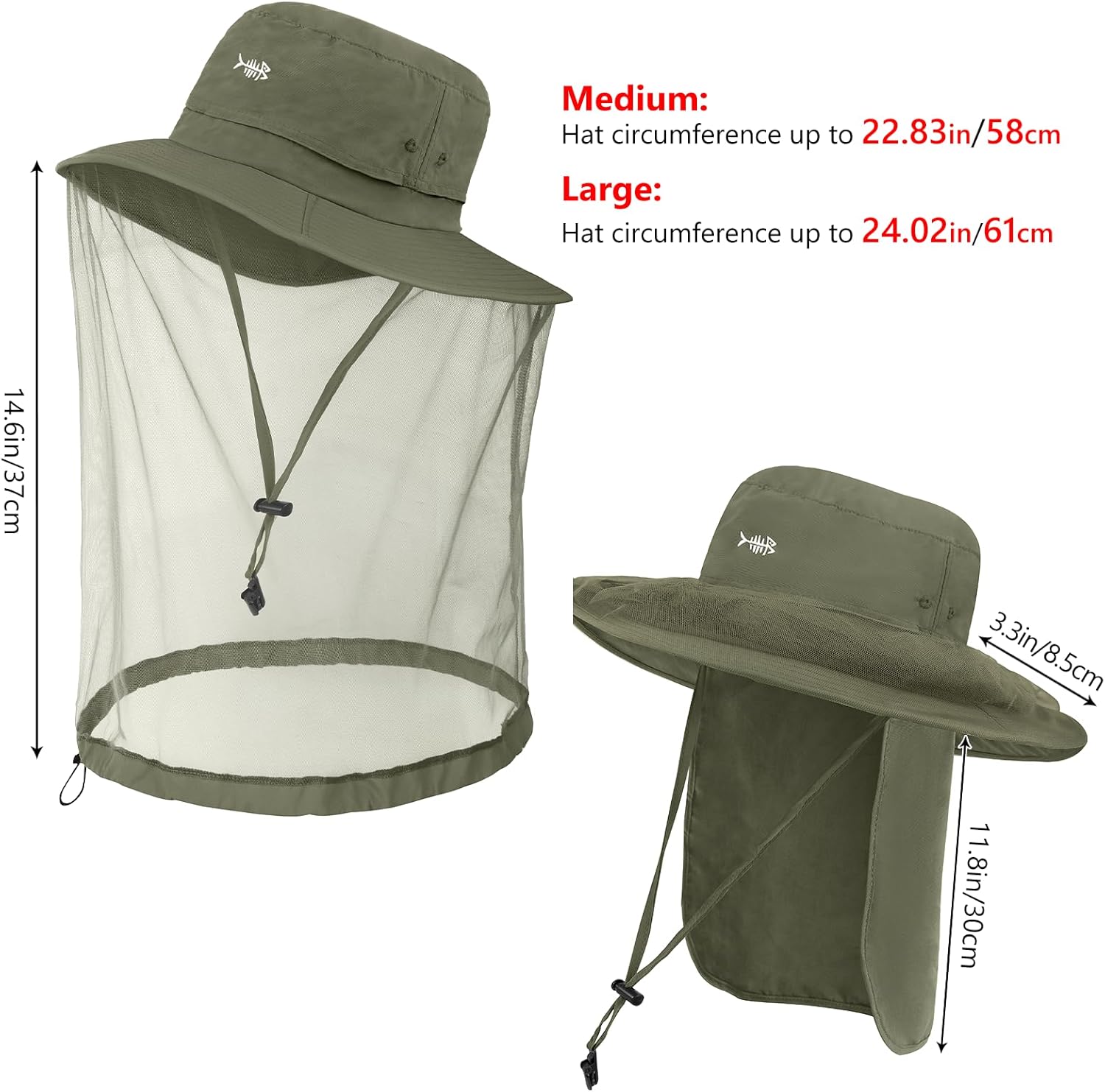 BASSDASH UPF 50+ Mosquito Net Hat with Stowable Neck Flap for Men Women Outdoor Fishing Hiking Camping Gardening FH17 - Image 3