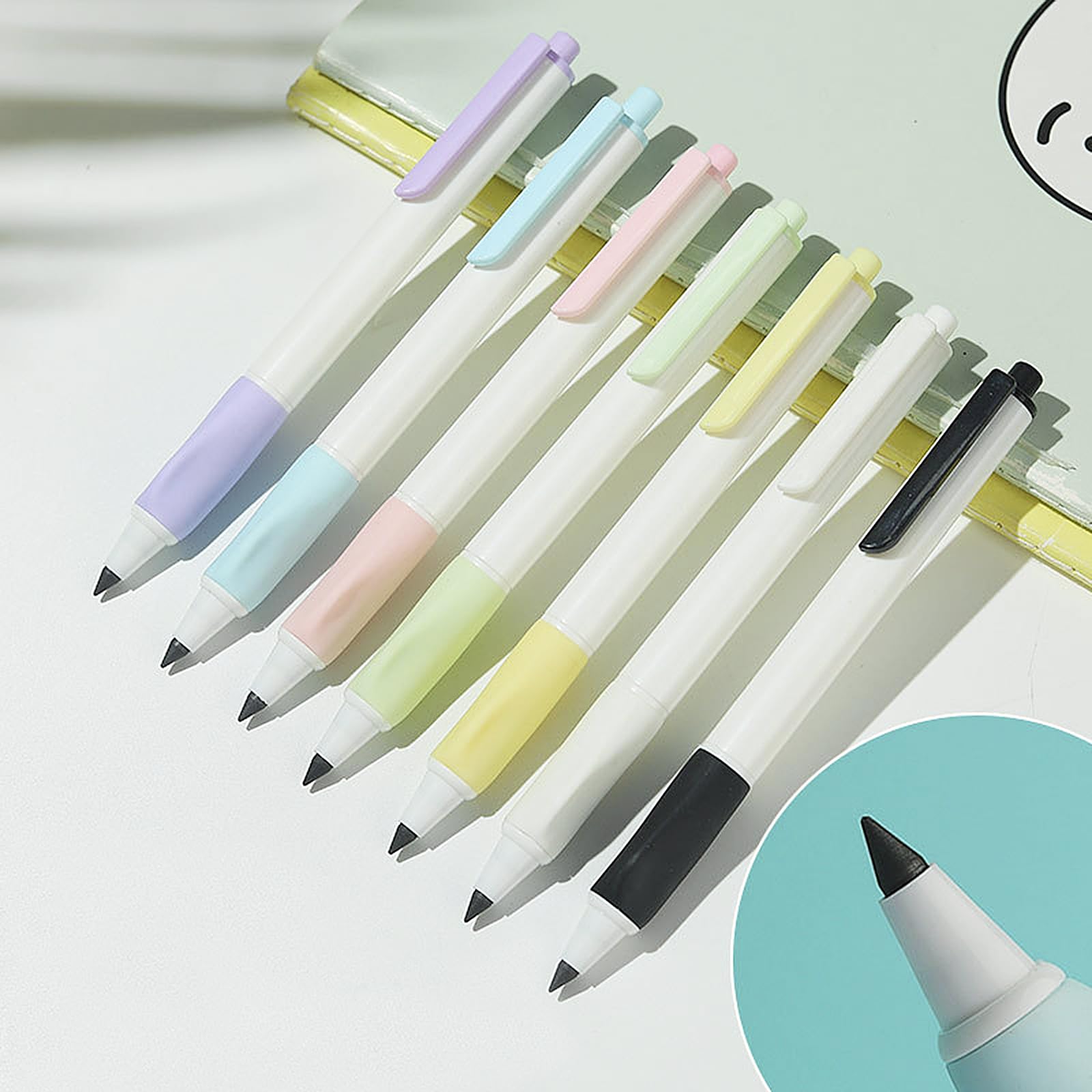 JIAHG Ink-less Mechanical Pencil Unbreakable Everlasting Pencil 7 PCS Study Office Stationery, Multicolor - Image 2