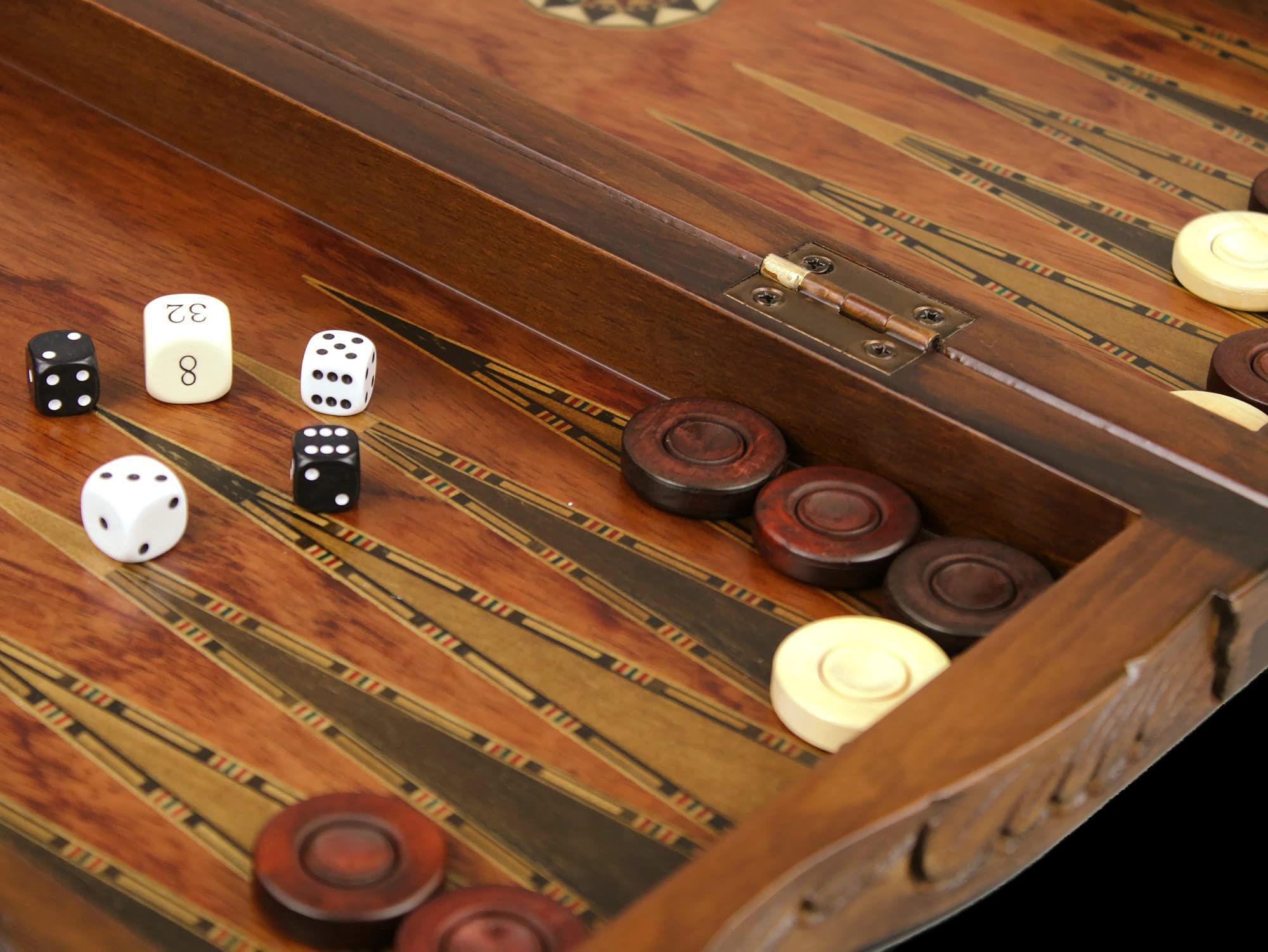 Juego de backgammon Helena de madera de tamaño campeonato de lujo de tamaño grande "palisandro tallado" - 20" con piezas de backgammon - 2181