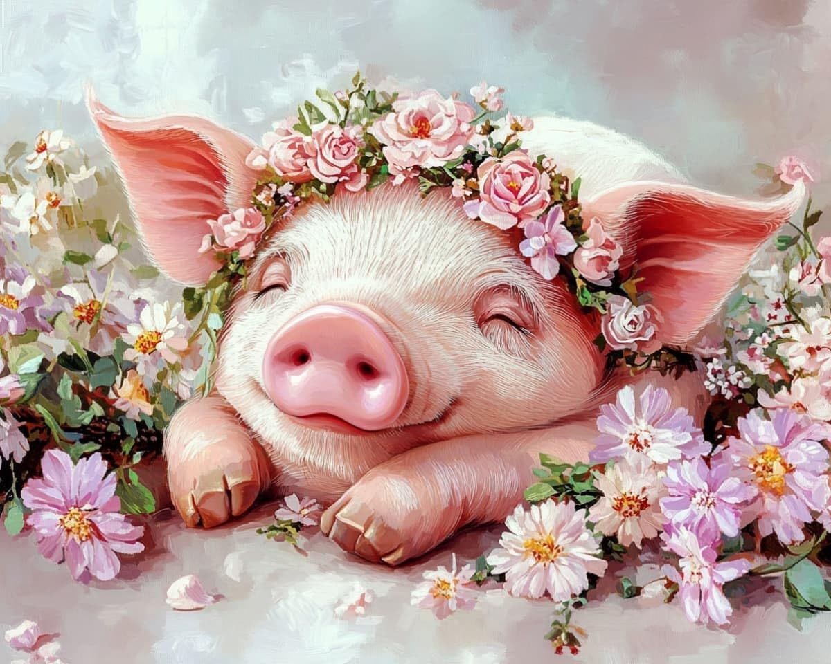 AxiangziK DIY Cross Stitch Embroidery Kit 12x16in,Pigs in the Flowerbed Pre Printed Counted Cross Stitch Patterns,11CT Handmade Cushion Needlework Kit for Home Decoration & Gift