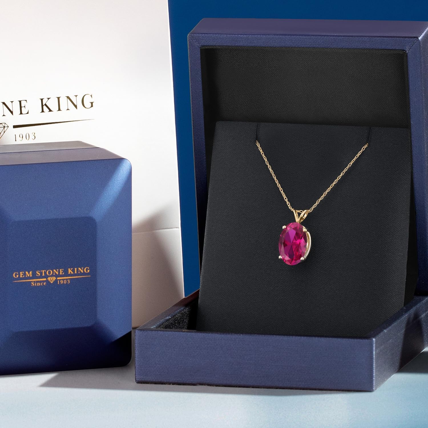 Gem Stone King 14K Yellow Gold 10X8MM Oval Gemstone Birthstone Pendant Necklace for Women | Gold Necklace For Women | With 18 Inch Rope Gold Chain | Fine Jewelry Gifts for Her Mom Wife - Image 5