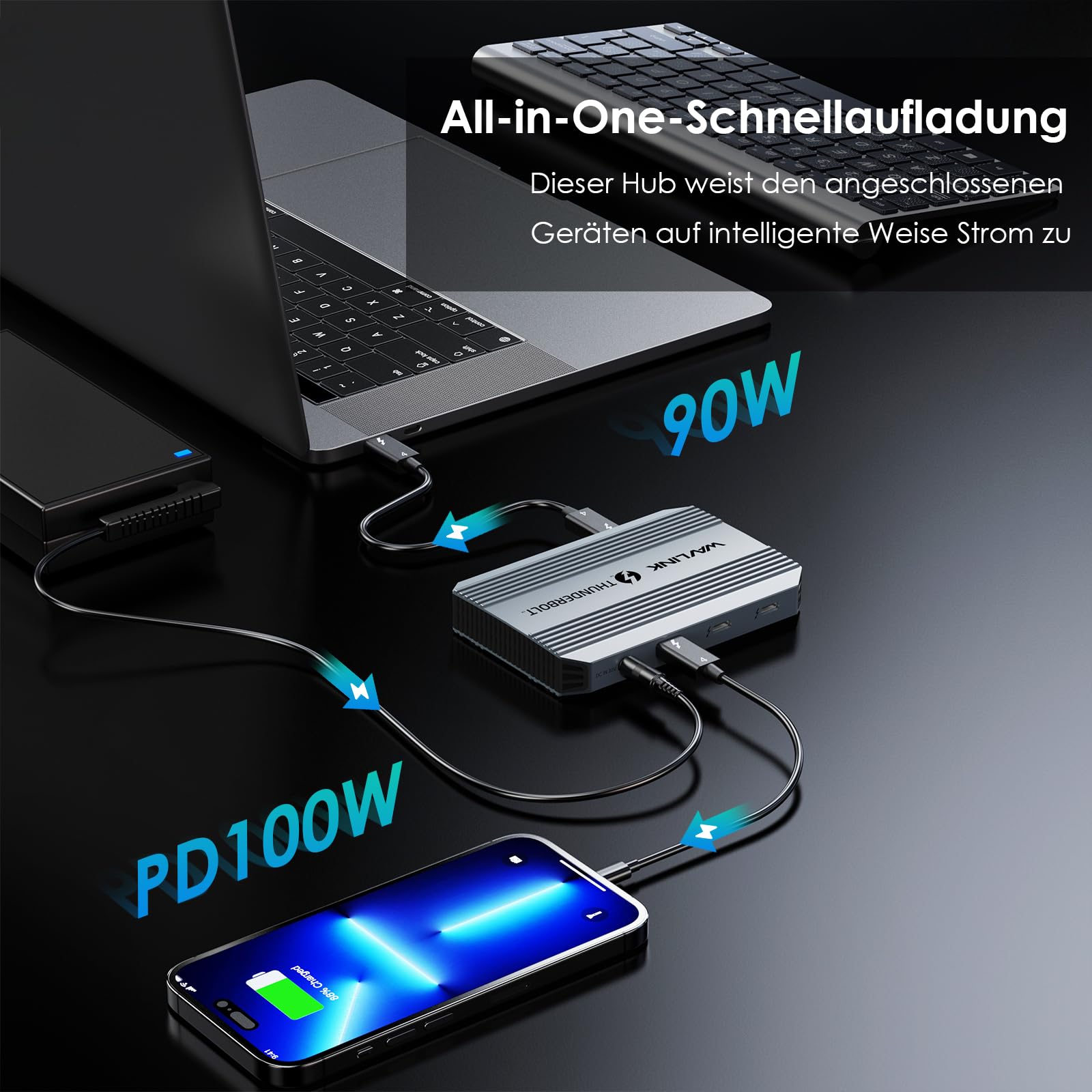 Estación de acoplamiento WAVLINK Thunderbolt 4, concentrador con doble pantalla 4K @ 60Hz, alimentación de 100W, USB-A 3.2 Gen 2, para MacBook Pro/Air M1 M2 M3, ordenador portátil Thunderbolt