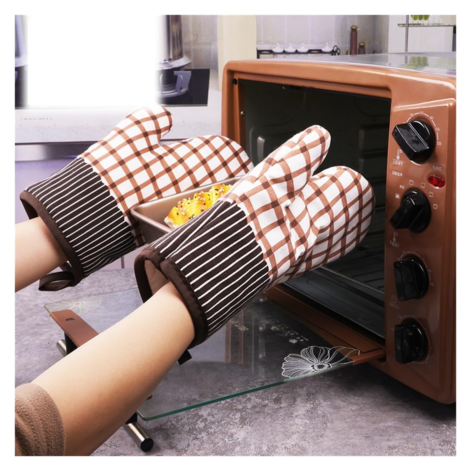 1 Par De Guantes Aislantes Algodón Grueso para Cocina