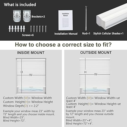 Miniatura 6 de Persianas celulares personalizadas, sin cordón, con filtro de luz, persianas de acordeón para puertas, mejoradas (blanco)