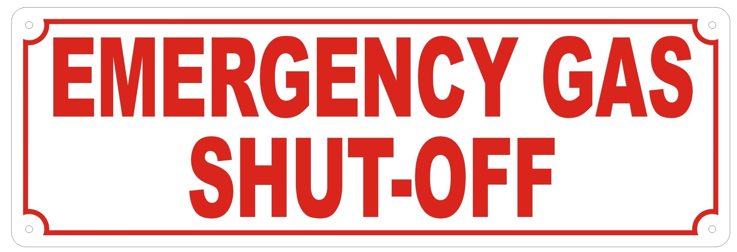 Emergency Gas Shut Off Sign (Reflective, White, Aluminium, Size 4X12 Inch, Rust Free,W)