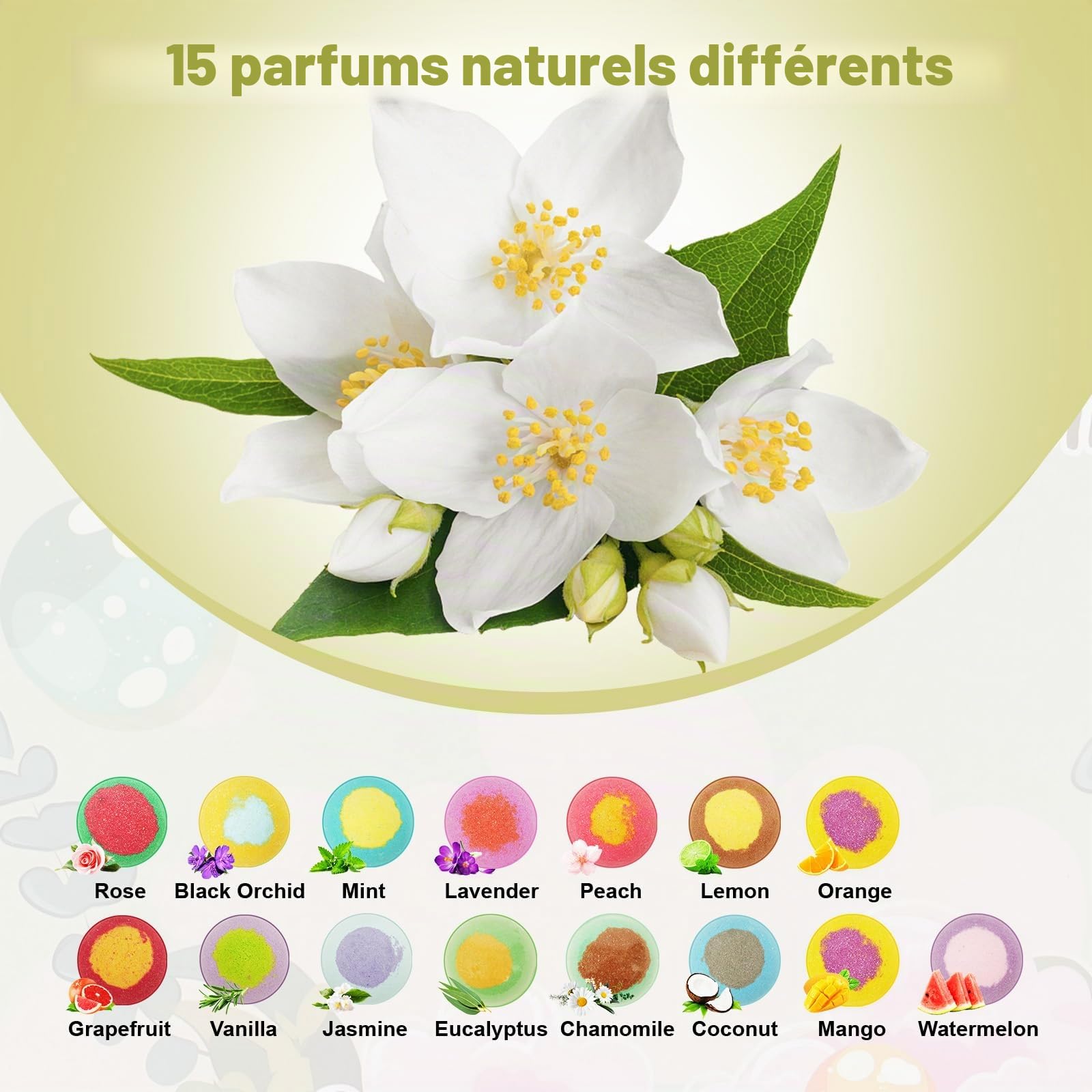Lot de 30 bombes de bain naturelles biologiques pour homme et femme avec 15 parfums, boules de bain faites à la main avec des pétillants aux couleurs riches, cadeau idéal pour un anniversaire