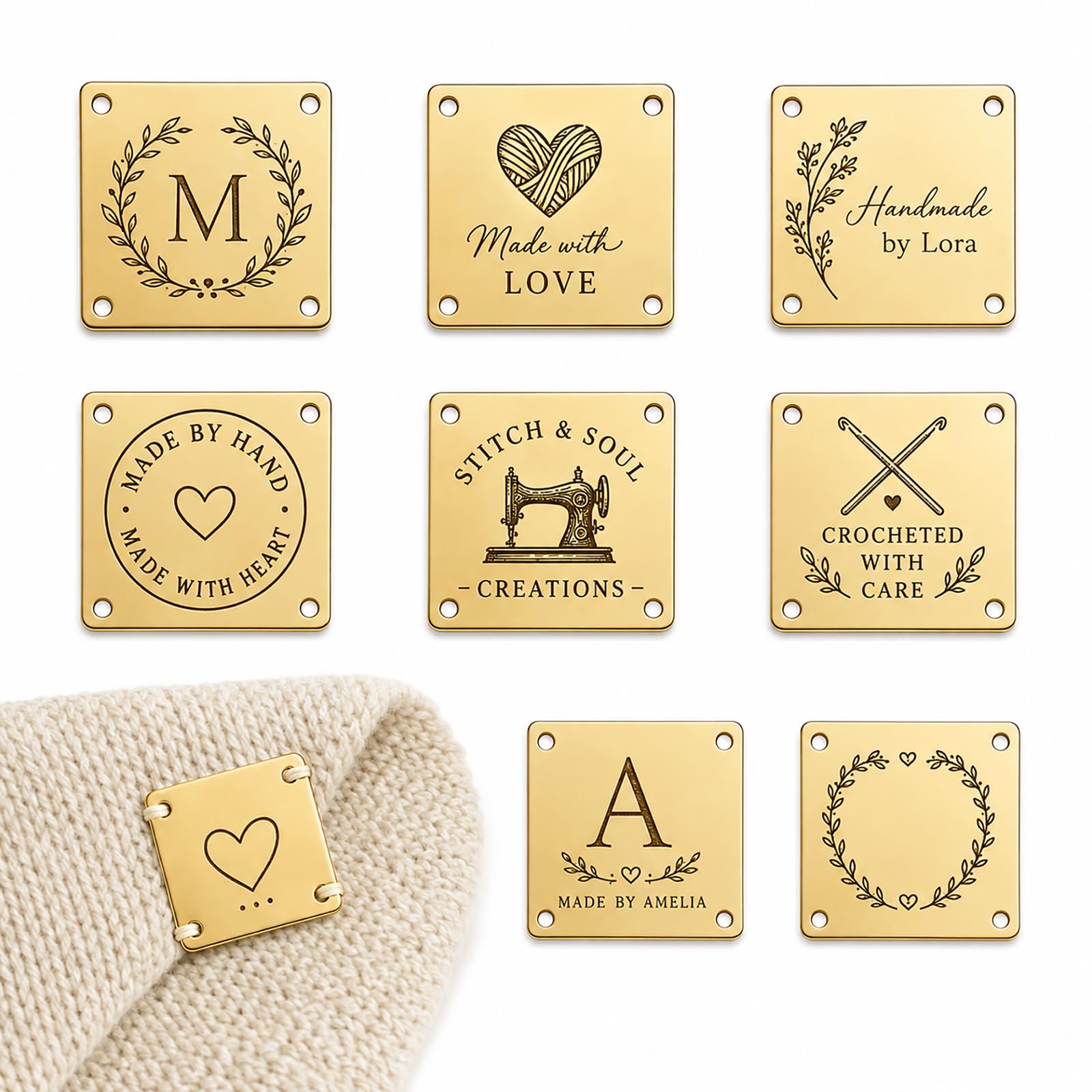 Custom Metal Tags for Crochet, 40 x 20 mm Stainless Steel Labels，Square