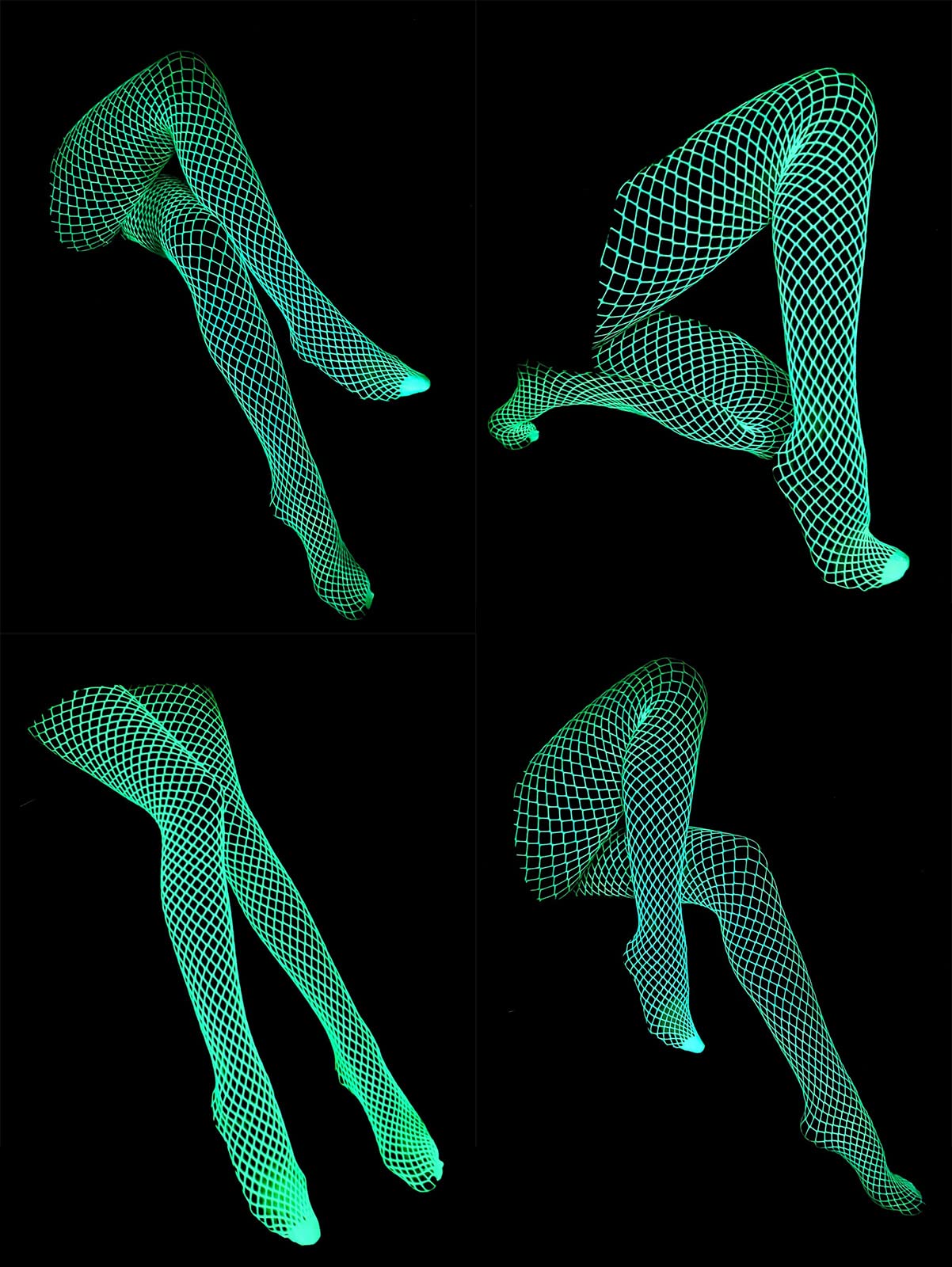 DTWAWA Glow in the Dark Fishnets Stockings, High Waist Tights Party Stockings for Womens: One Size White-green