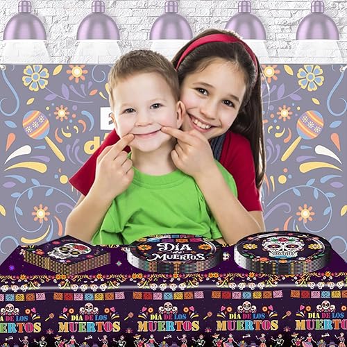 Miniatura 5 de Egami 2 manteles de fiesta con el Día de Muertos Dia de Muertos, suministros de decoración de 51 x 86.6 pulgadas para suministros de fiesta del Día