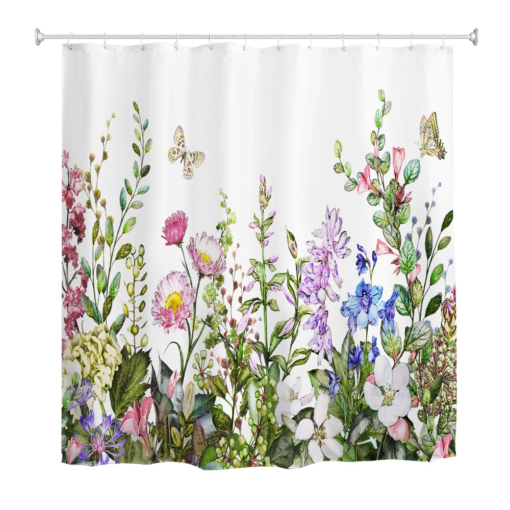 goodbath Floral Shower Curtain Long,Wild Flower Plant Herbs Waterproof Anti Mould Fabric Bath Curtains Bathroom,180x200cm โ image 1