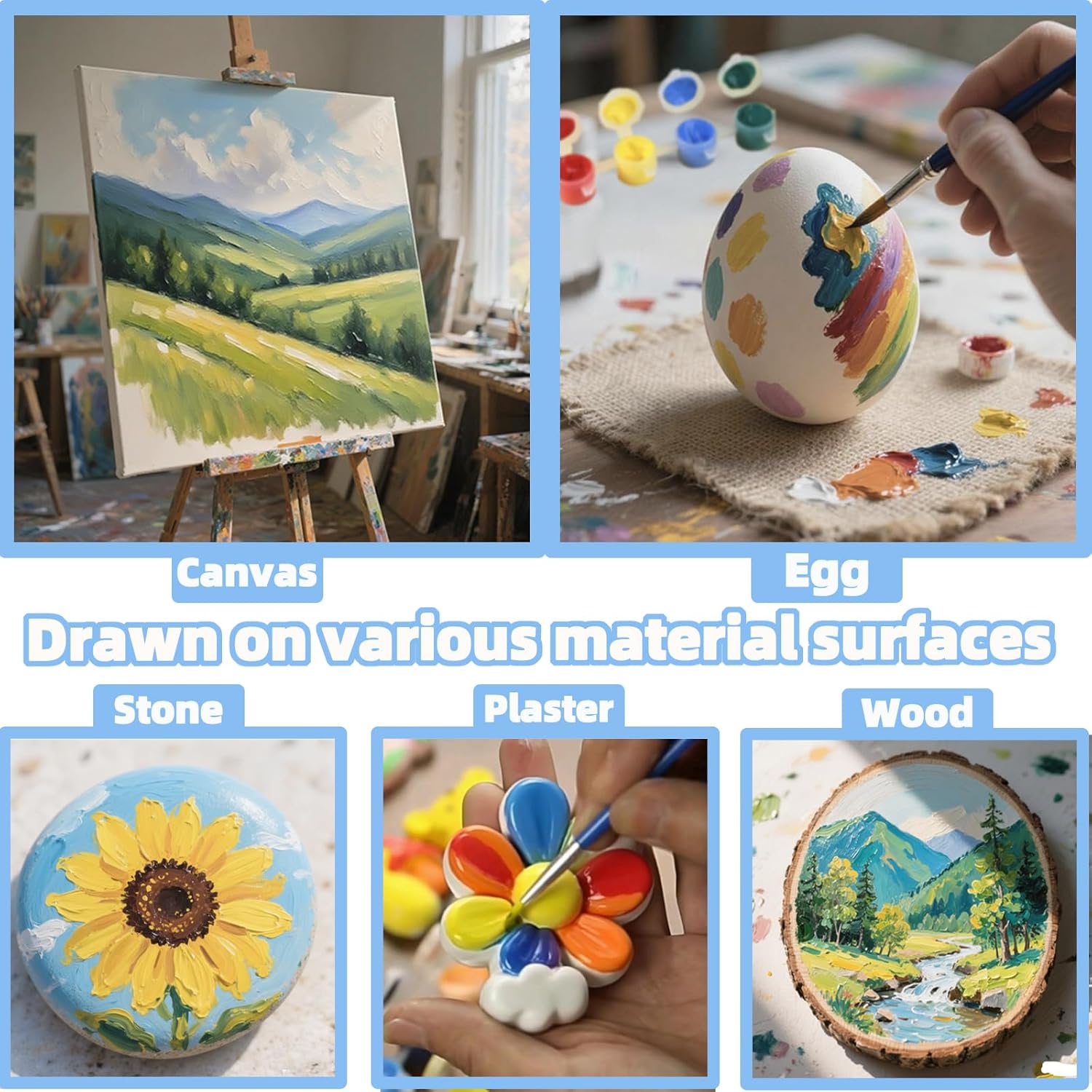 40 Pack Mini Acrylic Paint Set, 12 Colors Washable Paint Strips for Kids & Adults - Includes 80 Brushes, 480 PCS kids Paint Kits for Easter Eggs, Birthday, Classroom Party，school supplies