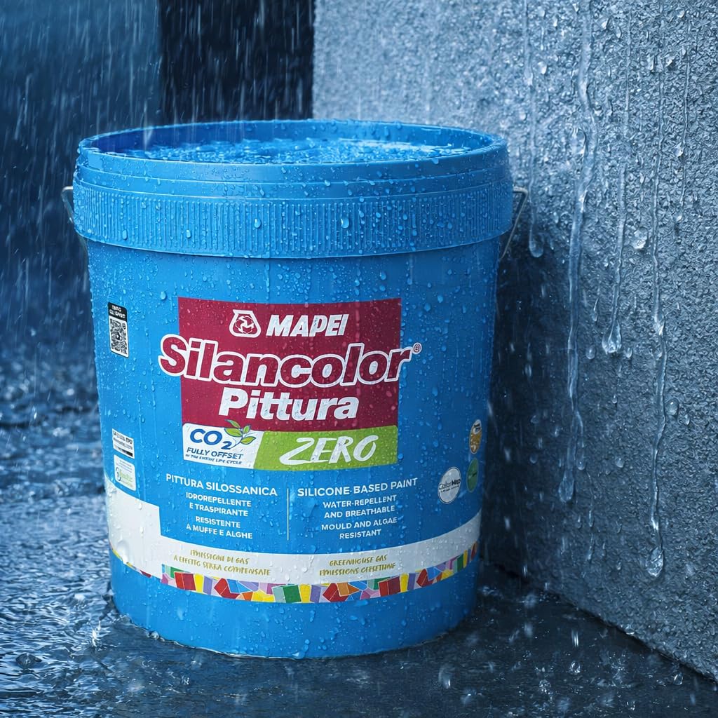 MAPEI Silancolor Pittura Zero Silossanica, Idrorepellente, Traspirante, Resistente a Muffe e Alghe, per Facciate Esterne e Pareti Interne, Bianco, 20 kg
