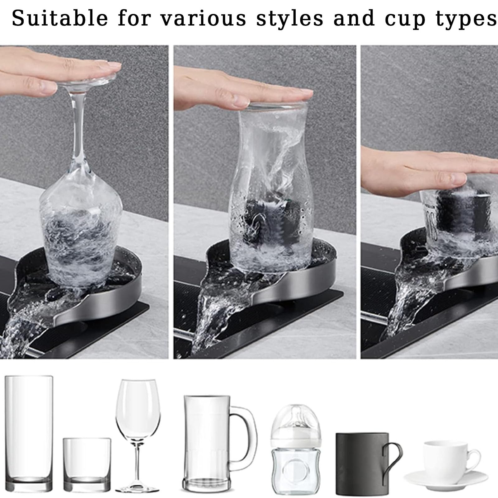 Enjuagador De Vasos para Fregadero De Cocina, Lavavasos De Acero Inoxidable, Lavador Automático para Vasos Y Botellas, con Cepillo, Accesorios para Fregaderos De Cocina