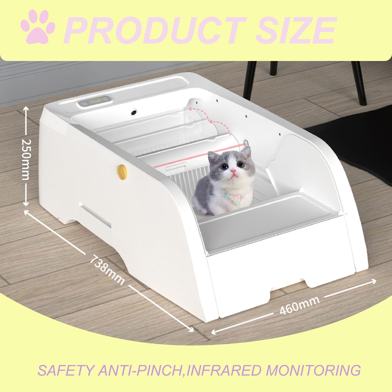 Elektrische Selbstreinigende Katzentoilette Katzentoilette, Automatische Roboter-Katzentoilette, Mit App-Steuerung/Oben Offen/LadegeräT/MüLlbeutel/Kamera/GeräUscharmer Betrieb