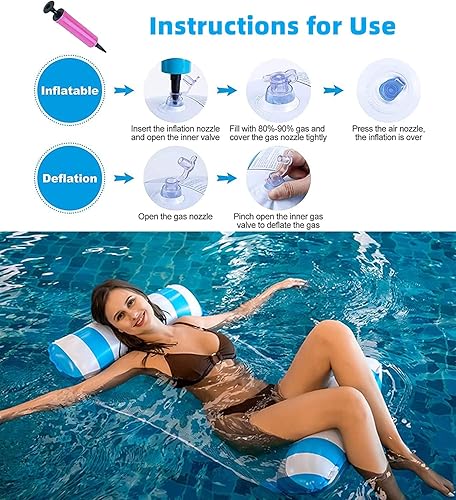 Miniatura 7 de Paquete de 8 flotadores de piscina tamaño adulto, juguetes inflables multiusos 4 en 1 (silla, silla de descanso, hamaca, flotador) para piscina,