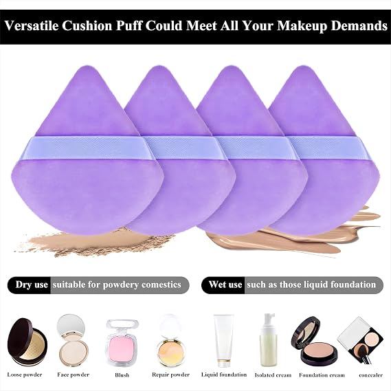 Maitys 12 Pcs Powder Puff Triangle,2.76 Inch,Purple