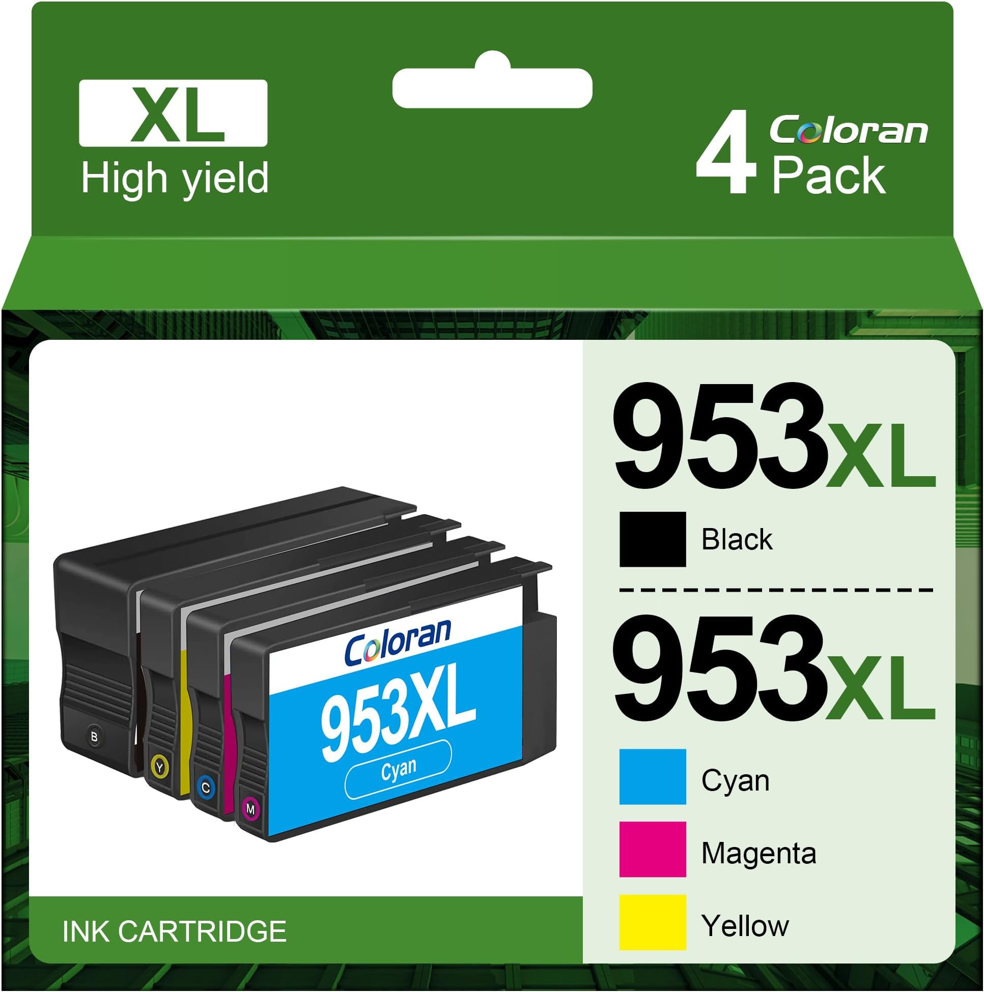 Coloran 953XL 953 Compatible Ink Cartridges Replacement for HP 953 XL for Officejet Pro 7740 8730 8710 8715 8718 8719 8720 8725 8740 8218 7720 7730 (4 Pack)