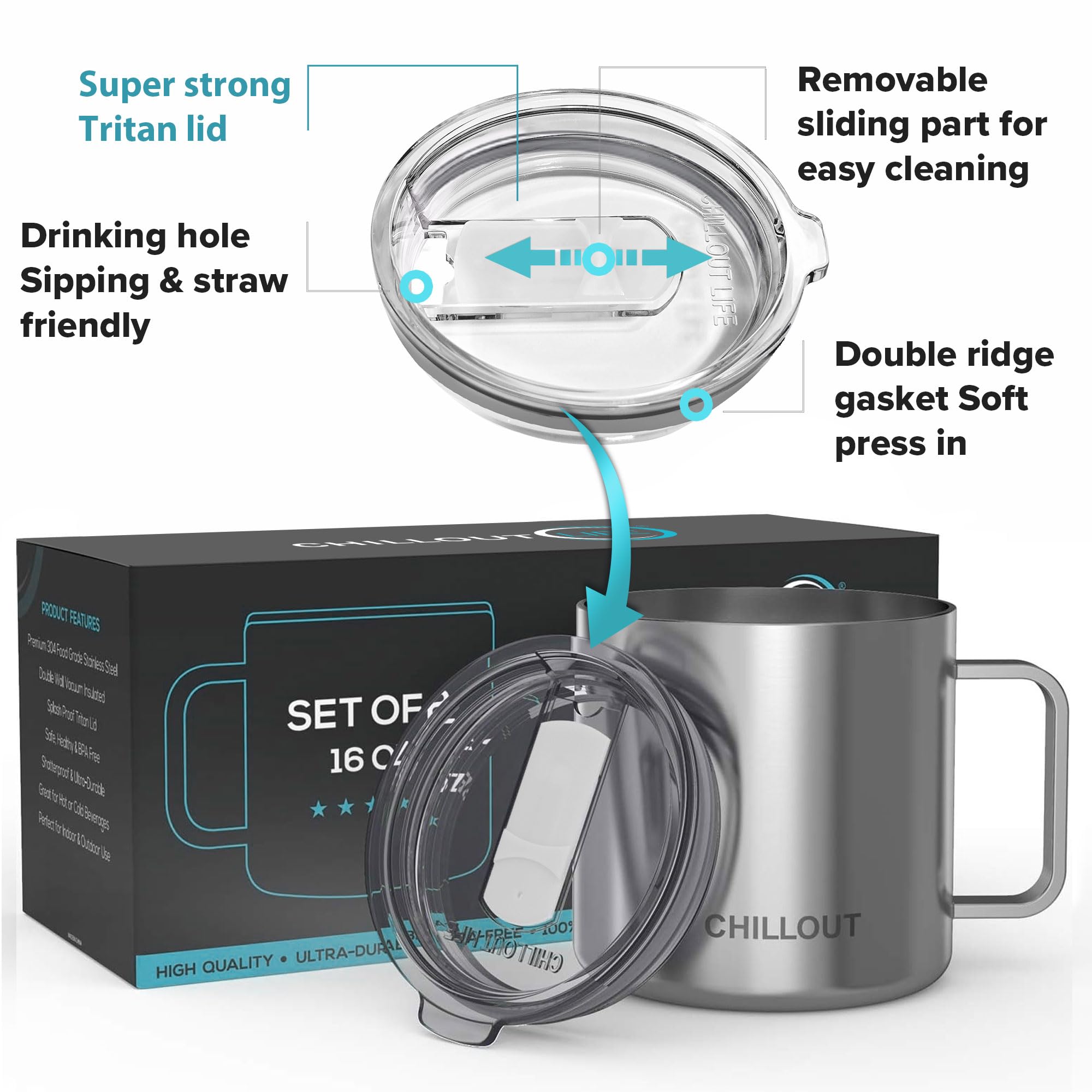 CHILLOUT LIFE 16 oz Stainless Steel Vacuum Insulated Coffee Mug