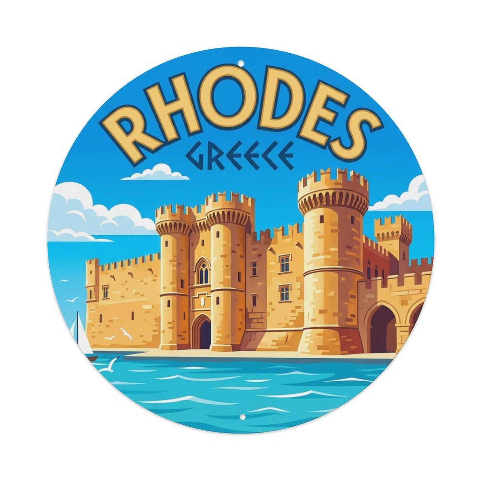 Metal Tin Sign Greece Vintage Travel Rhodes