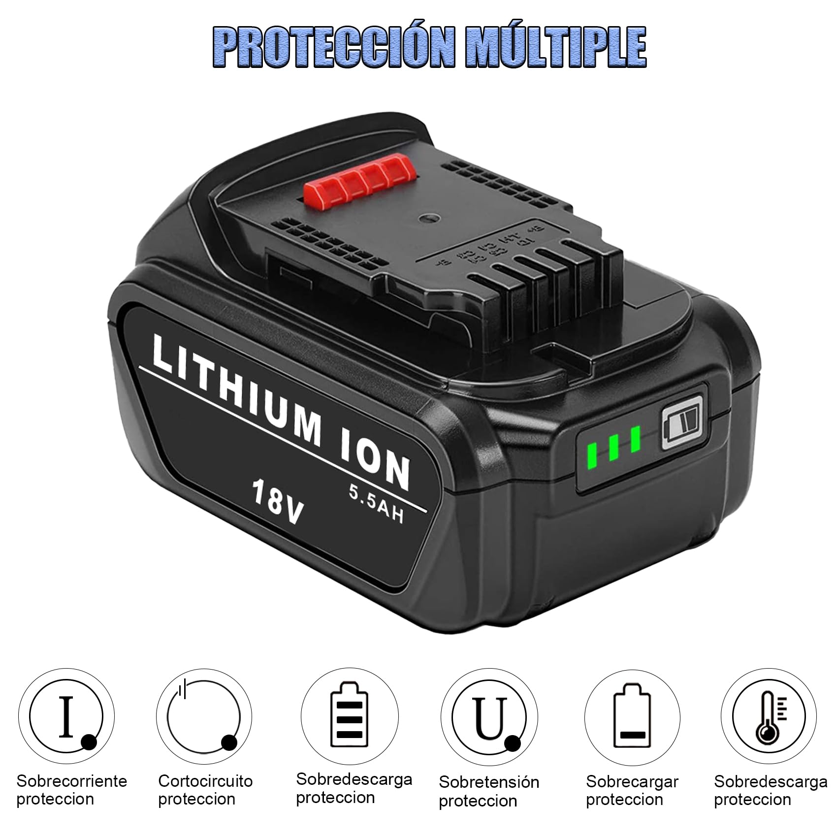 KUNLUN 2X DCB184 5.5Ah 18V Li-Ion Batería para Dewalt 18V DCB200 DCB180 DCB181 DCB182 DCB183 DCB204 DCB205 XR Batería Compatible con DEWALT 18V Herramientas Eléctricas Inalámbricas